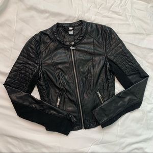 H&M Women size 2 Black Sporty Faux Leather Moto Jacket